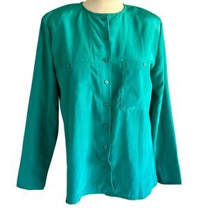 Vintage Top Womens Size 10 Teal Structured Coastal Classic Professional